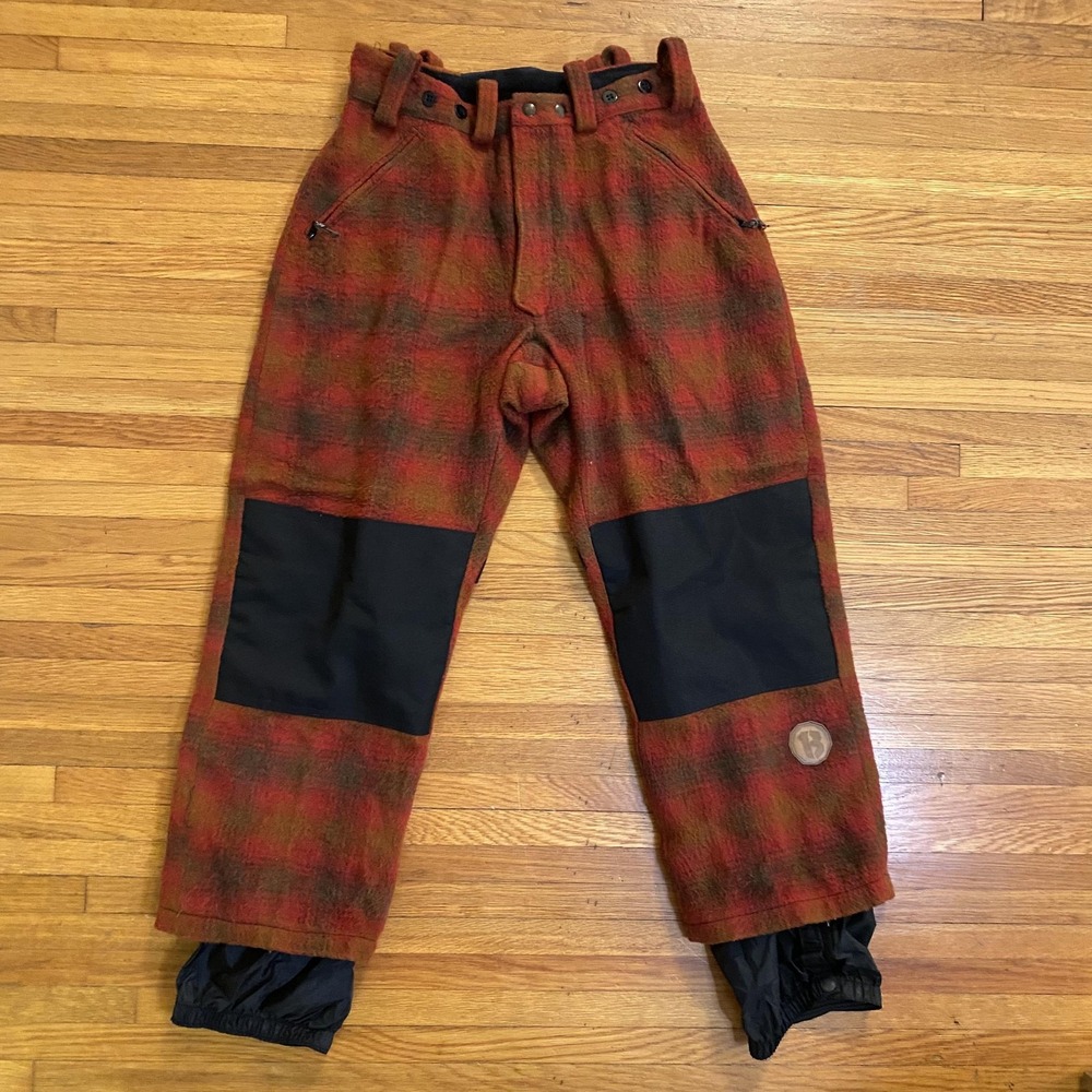 Vintage Burton Snowboard Pants Mens Small Red Plaid Wool Blend Snowboard USA